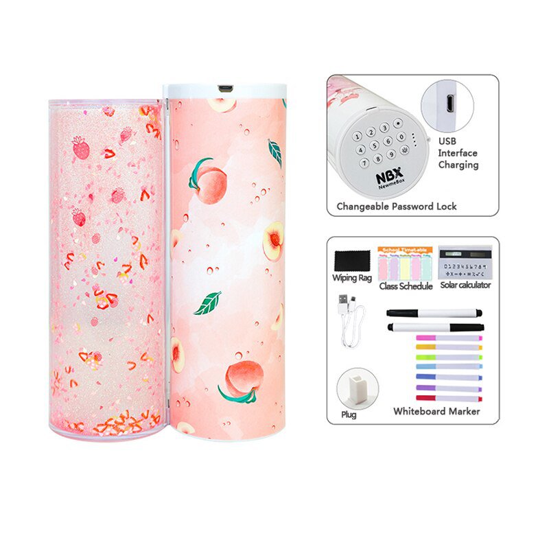 NBX Password Pencil Case Electronic Lock Code Multifunction Quicksand Stationery Box For Children Sc