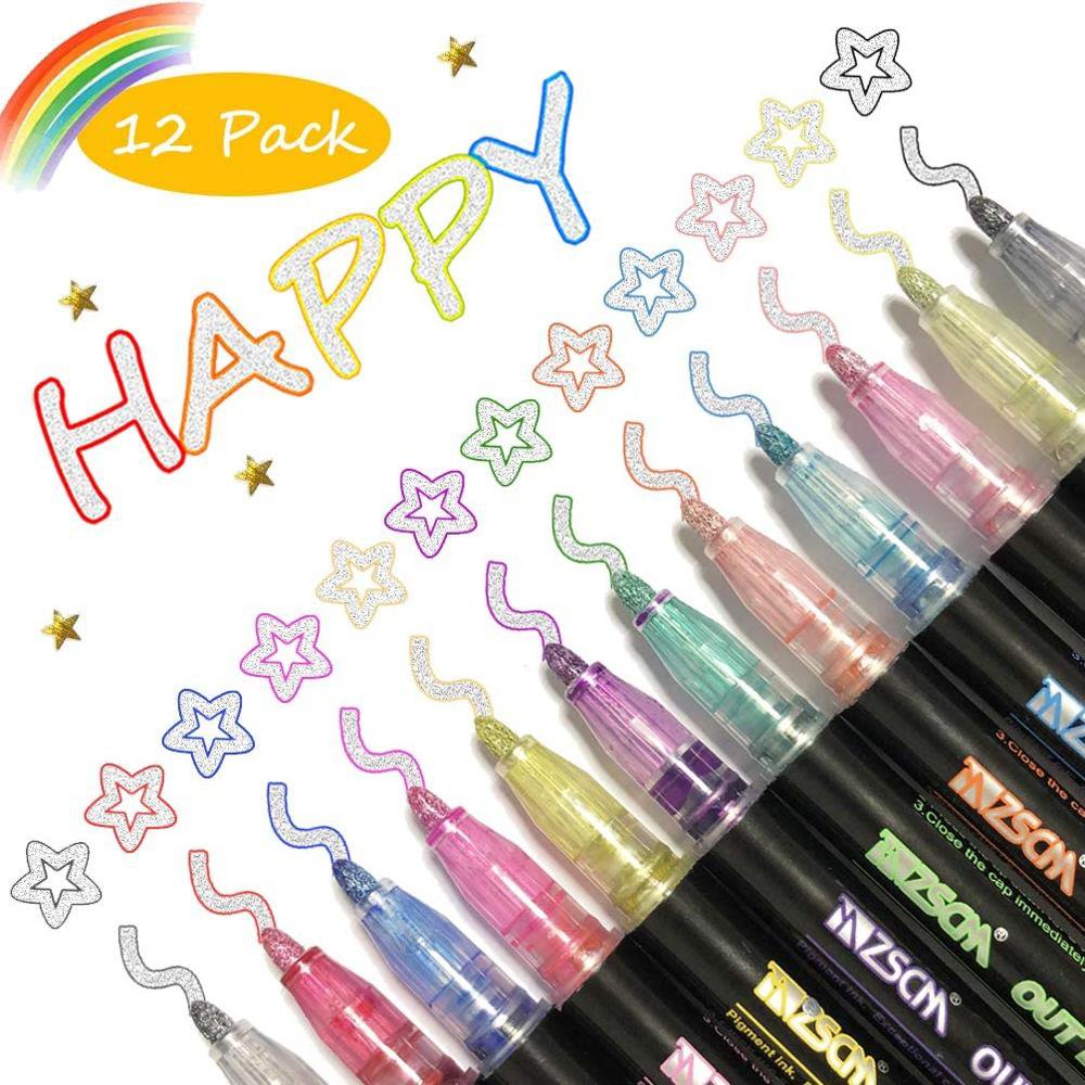 12 Colors Metallic Marker Outline Pen Glitter Colorful DIY Album Scrapbooking Marker Pen for Christm