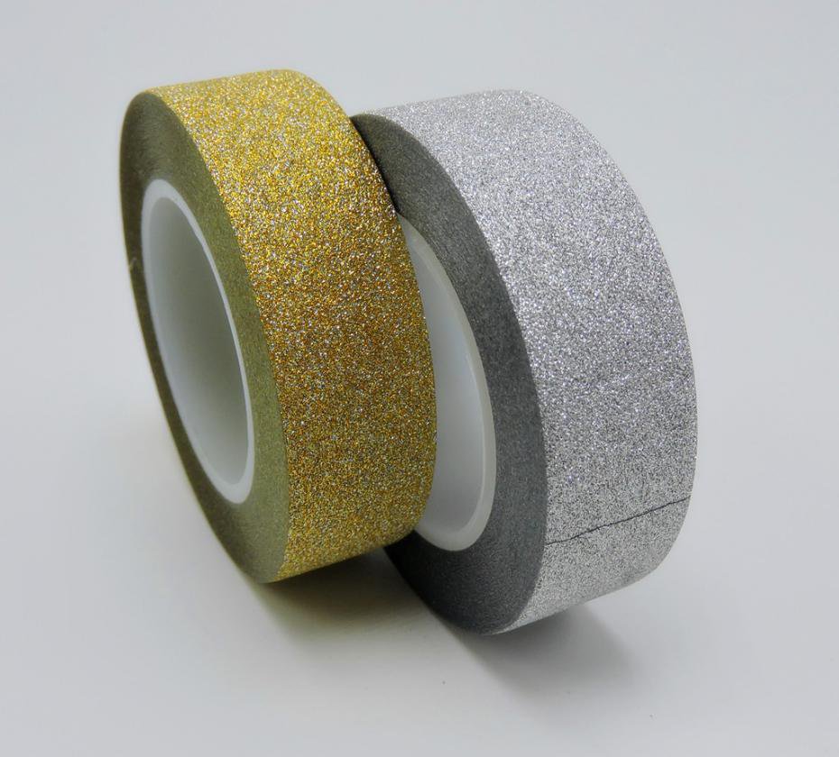 New Arrival Adhesive Silver Golden Glitter Washi Tape Scrapbooking Christmas Party Kawaii Cute Decor