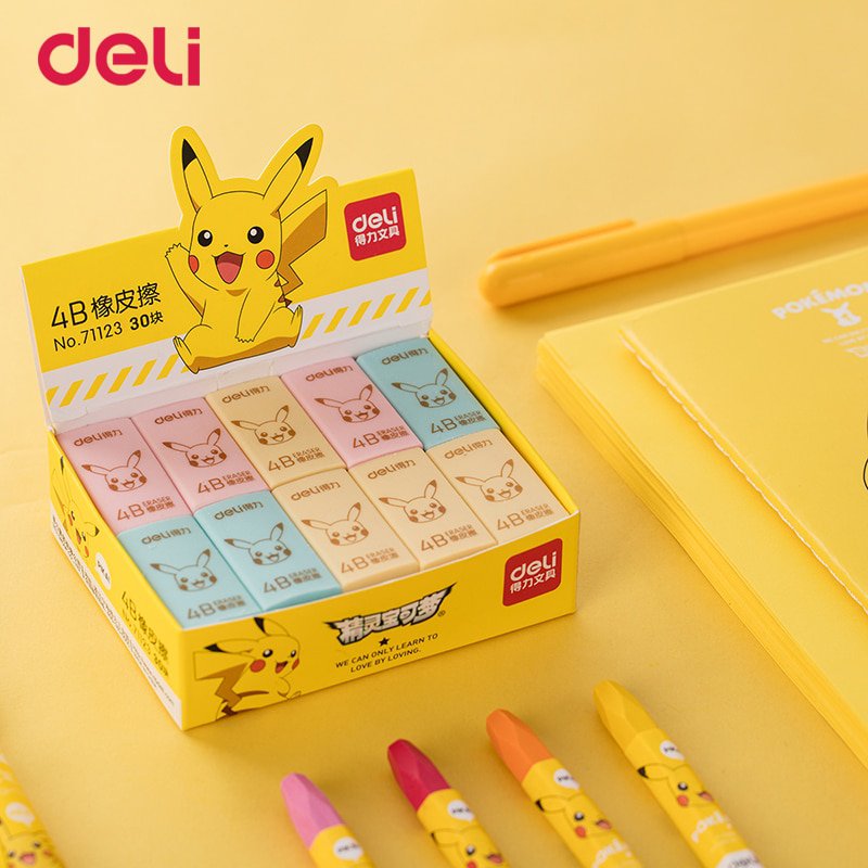 Deli Pokemon Pikachu Erasers 2PCS Orange Blue Pink Stationery Office ...