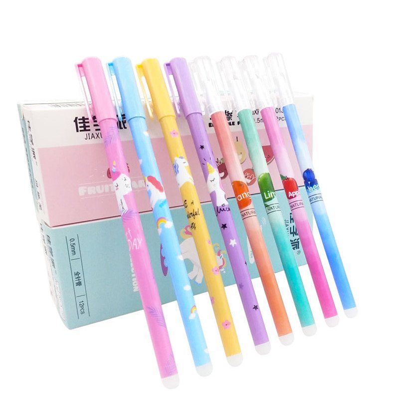 12Pcs/set Unicorn Erasable Pen Blue Black Ink Writing Pens Washable ...