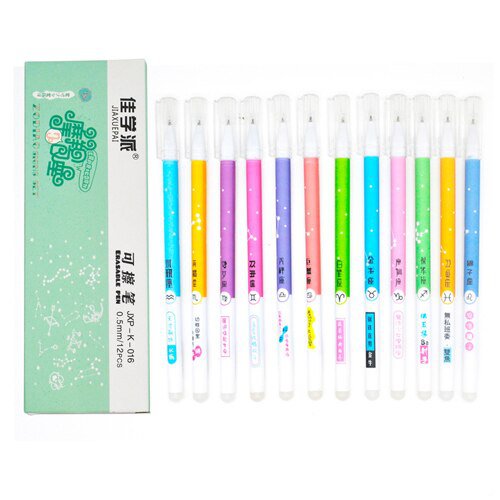 12Pcs/set Unicorn Erasable Pen Blue Black Ink Writing Pens Washable handle For School Office Station