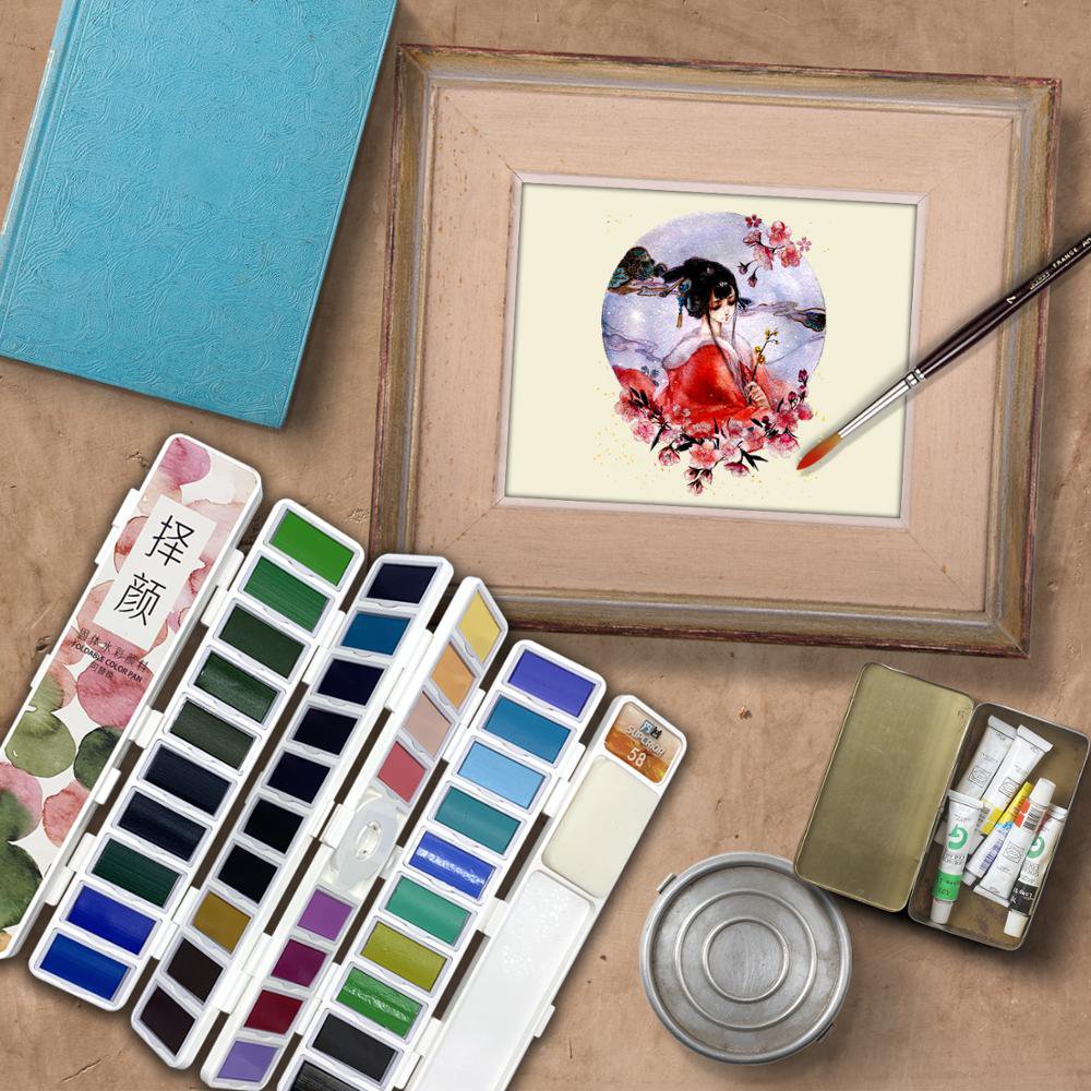 Superior 18/38/58Colors Fold Solid Watercolor Paint Set With Water