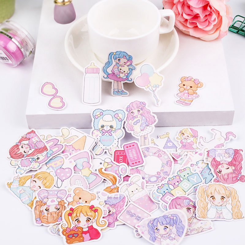 44pcs/lot Cute Girl Diary Planner Decorative Stickers Adhesive Stickers Kawaii Animals Scrapbooking