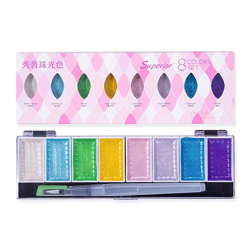 Superior 5/8Color Metallic Pearl Watercolor Pigment Set Gold Paint With Waterbrush for Artist Painti