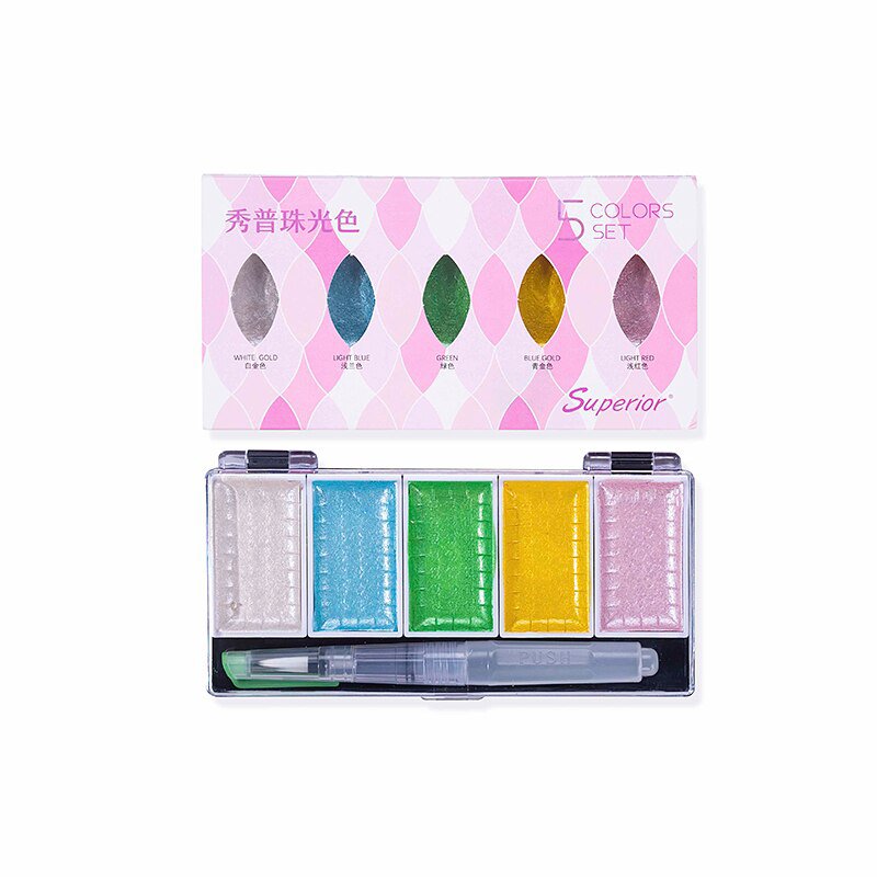 Superior 5/8Color Metallic Pearl Watercolor Pigment Set Gold Paint With Waterbrush for Artist Painti