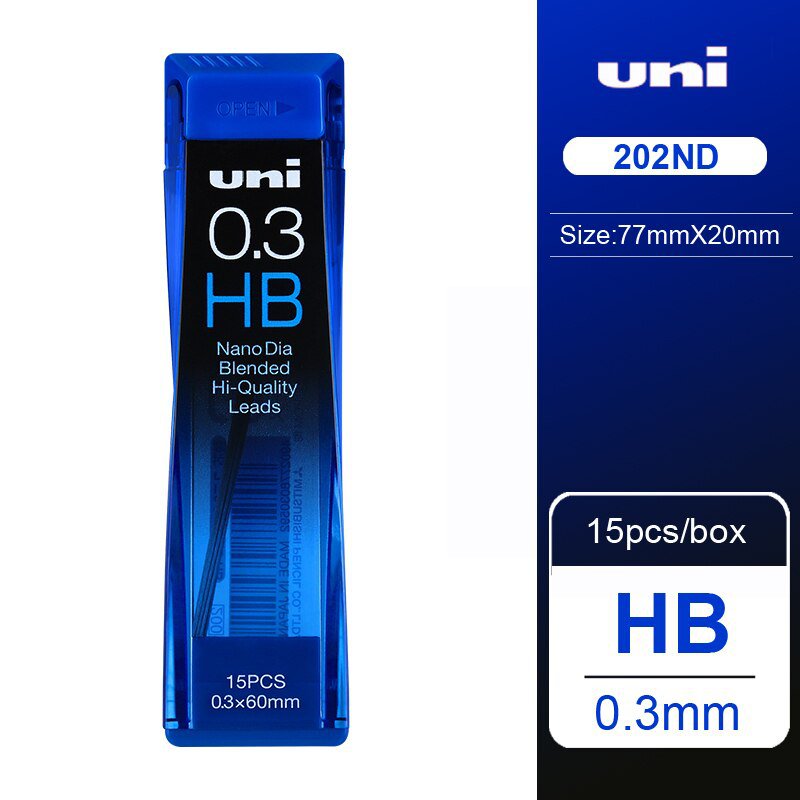 1pcs UNI Lead 0.3/0.5/0.7/0.9-202ND Nano Diamond Extra Hard Automatic Pencil Refills Pencil Lead Bla