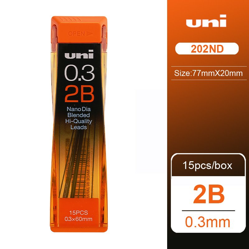 1pcs UNI Lead 0.3/0.5/0.7/0.9-202ND Nano Diamond Extra Hard Automatic Pencil Refills Pencil Lead Bla