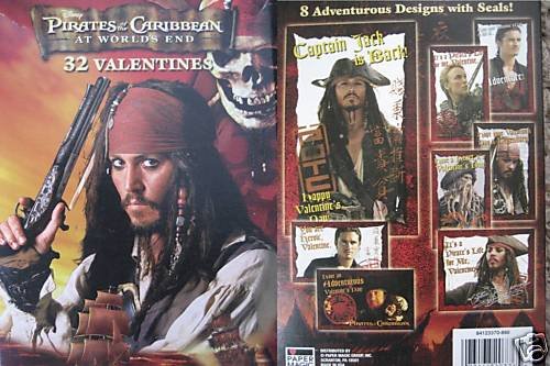 NEW NIB PIRATES OF THE CARIBBEAN VALENTINE'S DAY CARDS