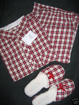VICTORIA SECRET PLAID FLANNEL PAJAMA&SLIPPER LOT SILK S