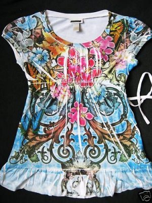 LIMITED TOO JUSTICE BABYDOLL TATTOO  TOP XXXS 6 BLING!