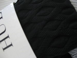 NWT NEW HUE HEAVY PATTERN DIAMONDS BLACK KNIT S/M