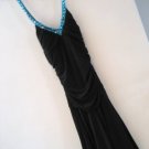 NEW TRIXXI BLACK JEWELED FLOUNCE HALTER PADDED DRESS M