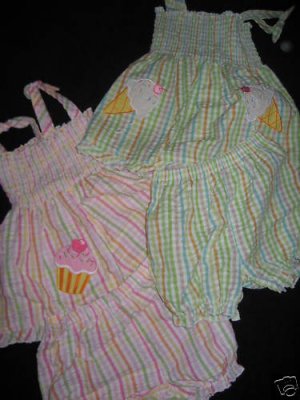 NEW TWINS LOT SUNDRESES ICE CREAM CUPCAKES GIRLS  24mo