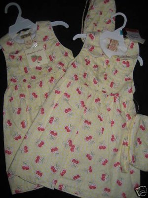 NWT YELLOW SPRING EASTER DRESS CHERRIES PURSE LOT TWINS