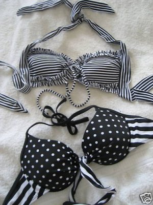 NEW BLACK/WHITE STRIPE DOT BIKINI TOP S SMALL 32/34