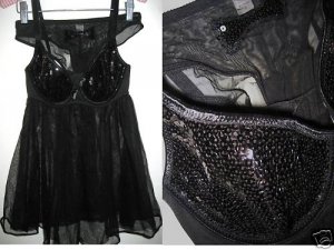 VICTORIA SECRET SEQUIN TULLE BABYDOLL MESH PANTY 36B