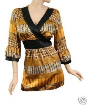 BANDED KIMONO TUNIC WRAP CLEAVAGE TOP SHIRT 1X 2X 3X