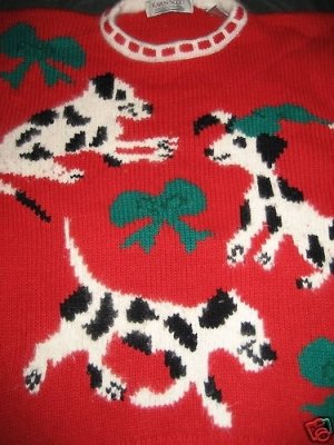 UGLY CHRISTMAS  SANTA DALMATIONS DOGS SWEATER RED M