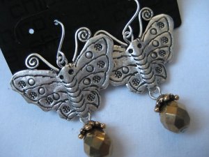 NEW CHICOS ANTIQUE SILVER DANGLE BUTTERFLY EARRINGS