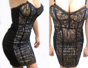 SeXy bebe BLACK LACE NUDE BUSTIER CORSET LINGERIE DRESS