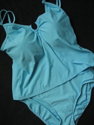 SEXY AQUA BLUE HORSESHOE METAL RING TANKINI SWIMSUIT