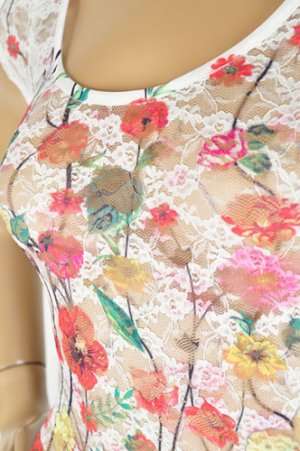 NeW SEXY SHEER LACE SUBLIMATION Floral TATTOO TUNIC TOP