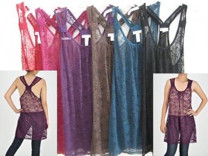NEW SEXY LACE TWiSt RACERBACK LONG TUNIC TANK TOP SHIRT