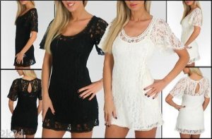 NEW WOMENS  LACE COCKTAIL SWING MiNi DRESS TUNIC S M L