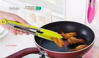 Kitchen S Steel Food Thongs Bread BBQ Grill Steak Bacon Salad Clamp X 2 Pcs