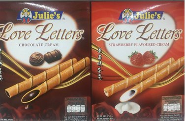 10 X 50G Julie's Love Letters Chocolate/Strawberry Wafer Sticks Biscuits Snacks