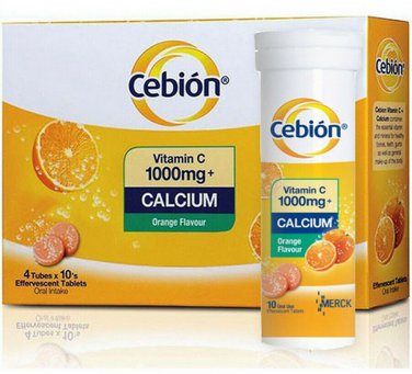 Cebion Vitamin C 1000mg + Calcium Effervescent 10's New - 2 box (8 tubes)