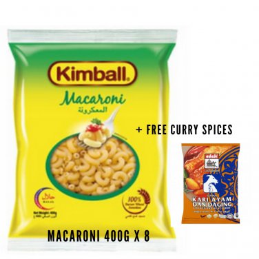 KIMBALL Elbow Macaroni Noodles 8 X 400GM FREE Adabi Meat Curry Spicers Set