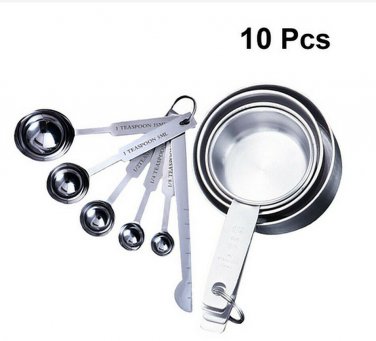 Stainless Steel MEASURING CUPS and Spoons Kitchen Coffee Tea Baking Tools Set