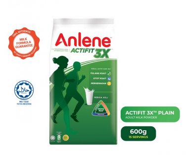 4 X 600G ANLENE Actifit 3XTM Low Fat High Calcium Adult Milk Powder Plain