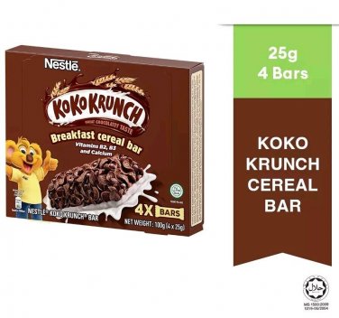 4 BOXES (16 packets x 25g) Koko Krunch Breakfast Cereal Choc Bar