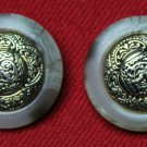 Two Oleg Cassini Blazer Buttons Shank Marbleized Plastic With Metal Inlay Two Oleg Cassini Blazer Buttons Shank Marbleized Plastic With Metal Inlay