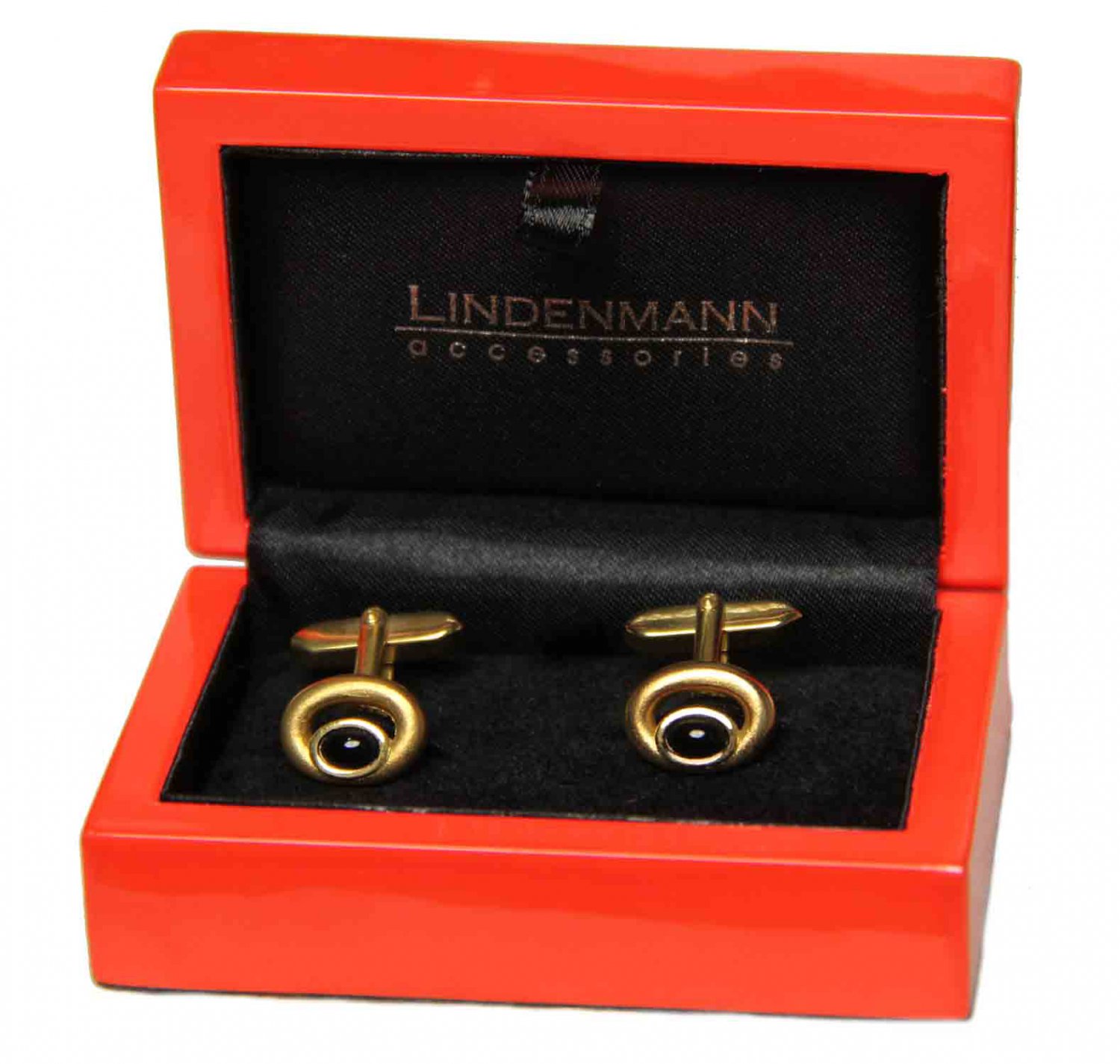Men's Lindenmann Cuff Links Gold Brass & Black in Gift Box