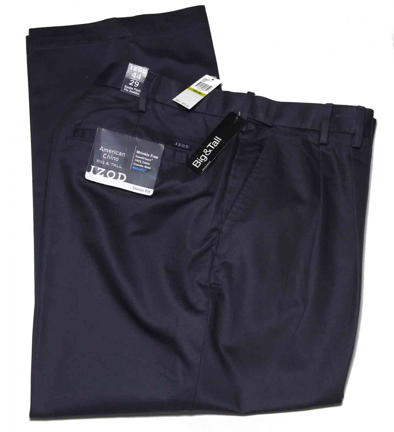 Men's Izod Wrinkle Free Chinos Pants Navy Size 44 X 29 Big Tall