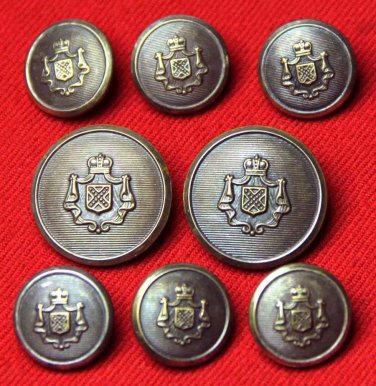 Vintage Caledonia Blazer Buttons Set Brown Tones Metal Crown Shield 1970s Men's