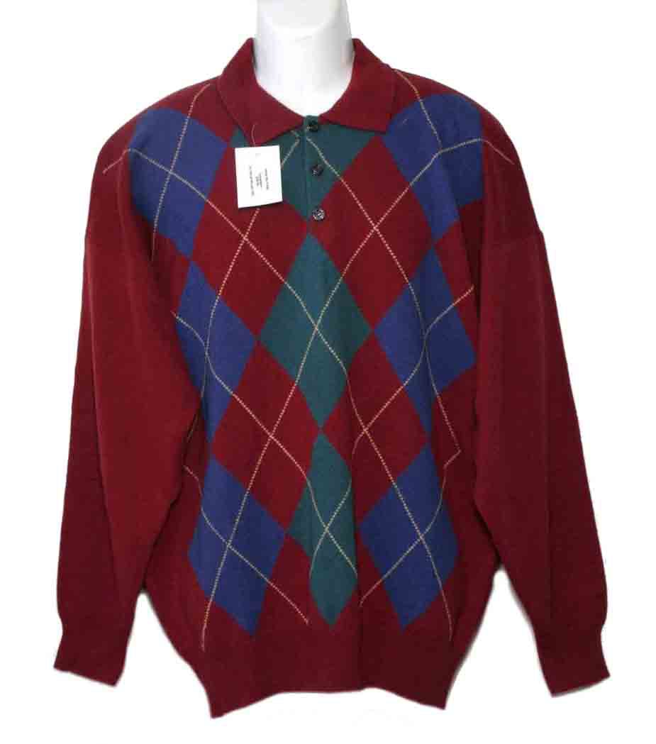 Mens Highlands Scottish Lambs Wool Sweater Argyle Size 2XL Euro 56