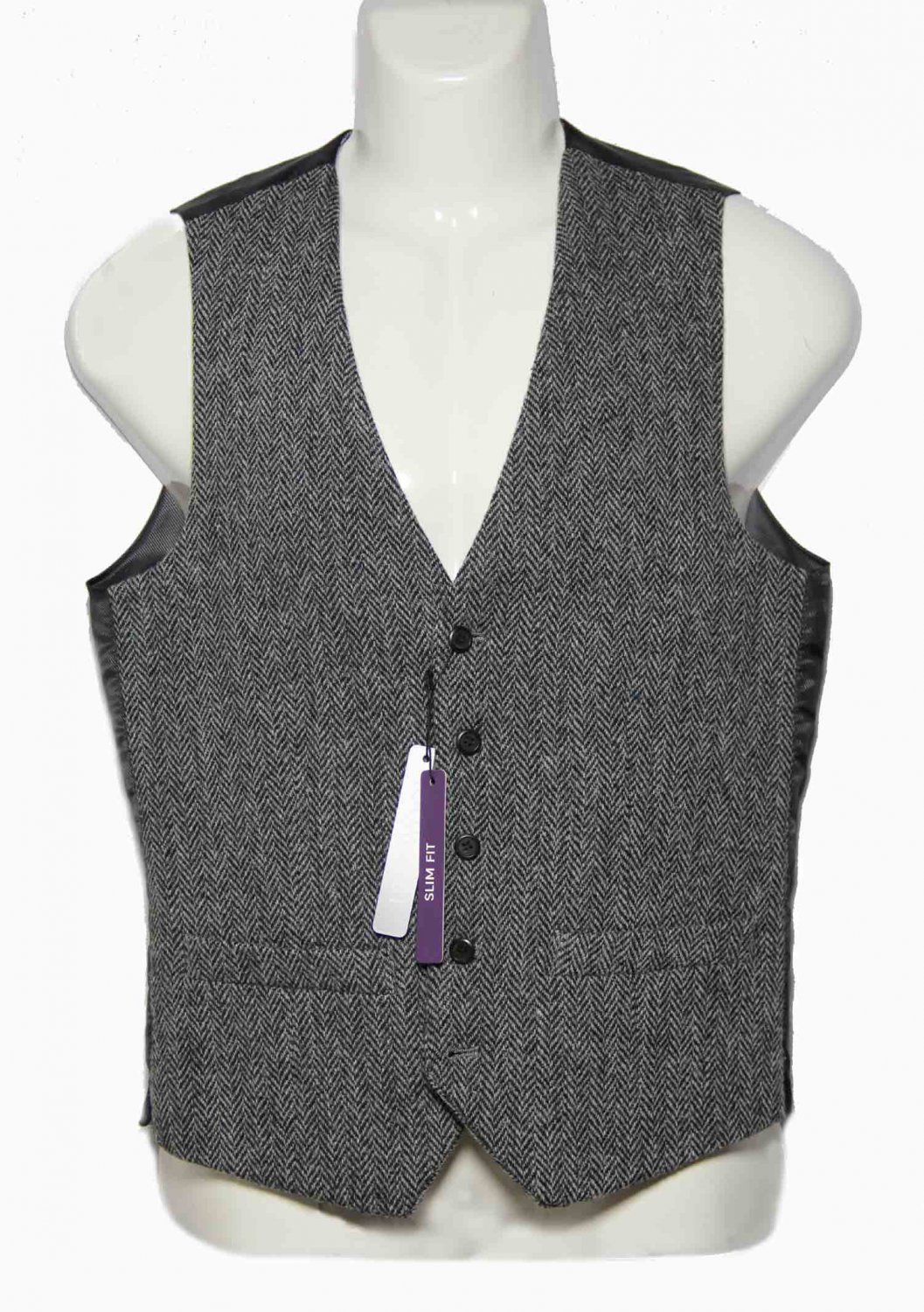 Harris Tweed Wool Herringbone Vest Gray Men's Size Slim Small