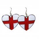 Women's England St. George's Cross Heart Shaped Earrings Red White Metal Enamel Women's England St. George's Cross Heart Shaped Earrings Red White Metal Enamel
