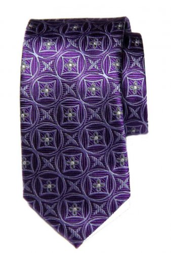 Krimson by Kwame Silk Tie Purple Purple Floral Geometric Hand Made Men's Long