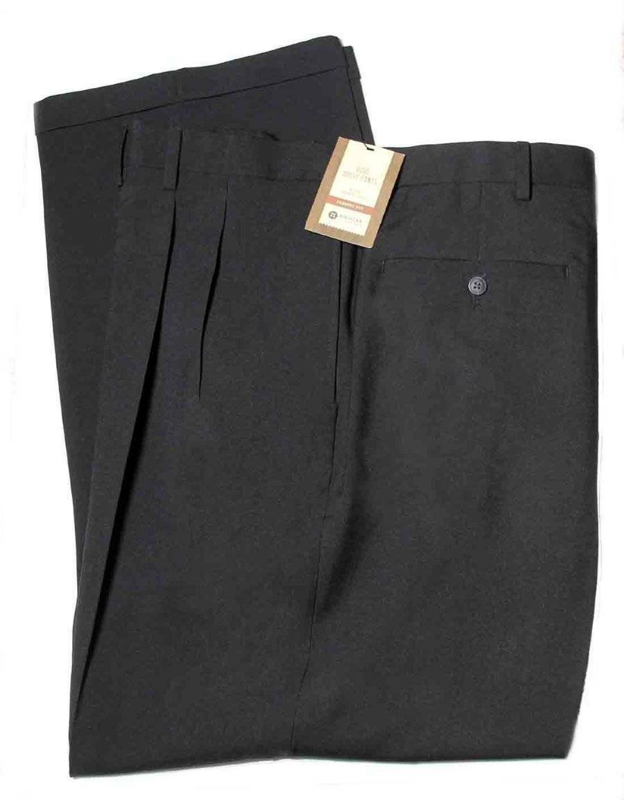 Haggar eCLo Dress Pants No Iron Black Pleated Men's Size 48 X 32