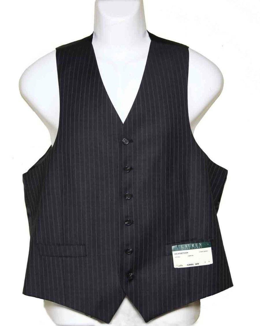 Ralph Lauren Pinstripe Suit Vest Charcoal Gray Brown Size Men's 42R