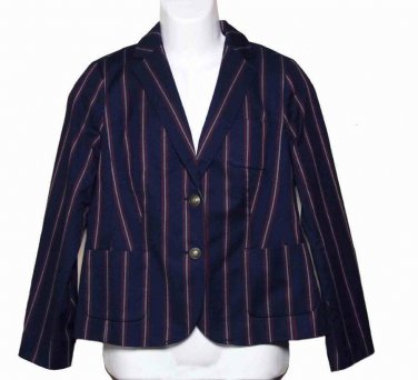 Talbots Boathouse Row Style Blazer Navy Red Striped Size 8