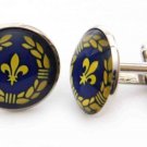 Gascoigne Fleur de Lis Cufflinks Blue Yellow Silver Zinc Alloy Men's