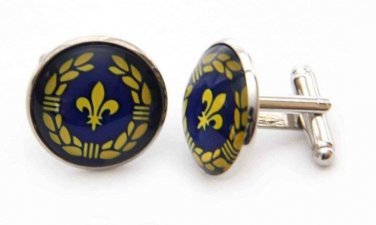 Gascoigne Fleur de Lis Cufflinks Blue Yellow Silver Zinc Alloy Men's