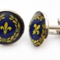 Gascoigne Fleur de Lis Cufflinks Blue Yellow Silver Zinc Alloy Men's